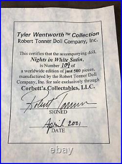 TYLER WENTWORTH DOLL Robert Tonner NIGHTS IN WHITE SATIN TW9102 Collector COA