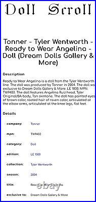 Tonner Rtw Angelina 16 Doll-exclusive To Dream Dolls Gallery-make Offer